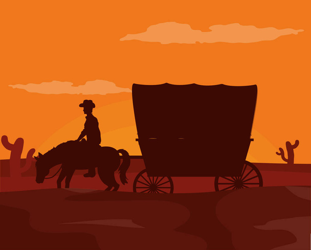 Лошадь с каретой в пустыне
 - Вектор,изображение