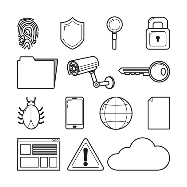 ikony bezpieczeństwa cybernetycznego - Wektor, obraz