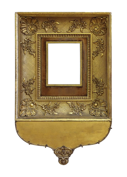 Złota ramka na obrazy, lustra lub zdjęcie odizolowane na białym tle. Element konstrukcyjny ze ścieżką wycinania - Zdjęcie, obraz