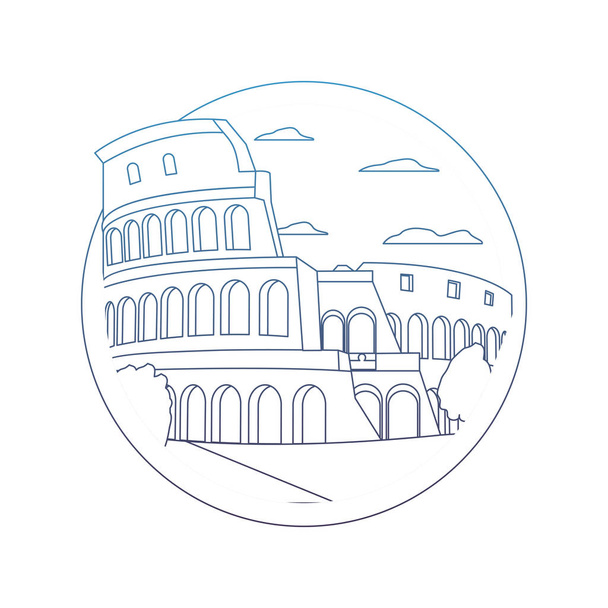degradace linie středověkého Koloseum Řím s pěkné stromy - Vektor, obrázek