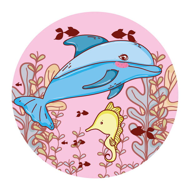 милые морские животные с водорослями
 - Вектор,изображение