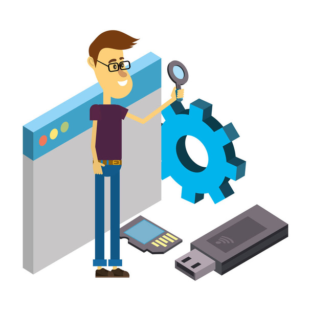Man and technology isometric - Vector, Image