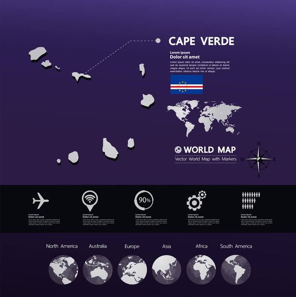 Cape Verde harita vektör çizim. - Vektör, Görsel