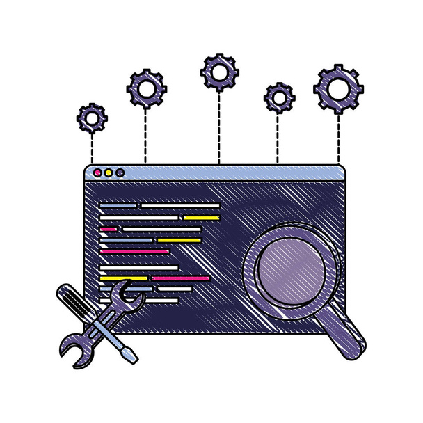 programme de code de site Web râpé et loupe avec des équipements
 - Vecteur, image