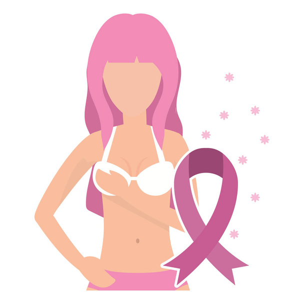 Vetor de Various female breasts vector illustration. All bodies are  beautiful text. Body positive concept. Support women with breast cancer. do  Stock