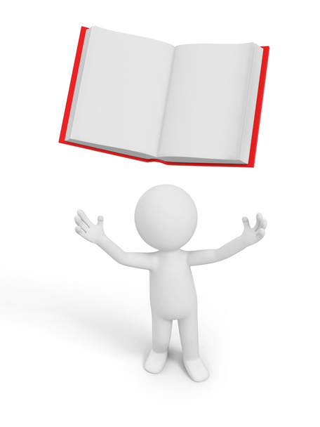Uma pessoa 3d olhando em cima de um livro aberto
 - Foto, Imagem