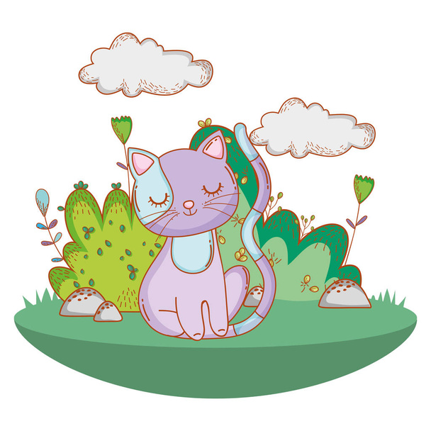 kitty cat outdoors cartoon - Vetor, Imagem