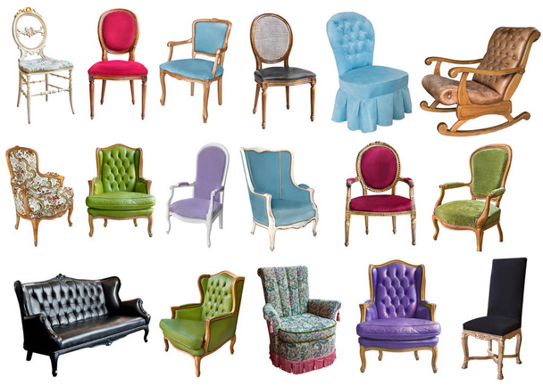 whit üzerinde çeşitli güzel harika vintage koltuklar izole 17 - Fotoğraf, Görsel