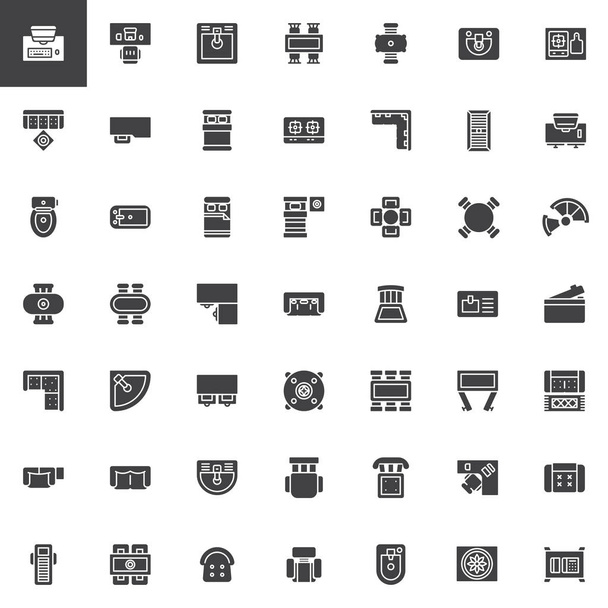 Furniture top view vector icons set, modern solid symbol collection, filled style pictogram pack. Signs, logo illustration. Set includes icons as desk, sink, table, dining, sofa, bed, double, stove - Vector, Image