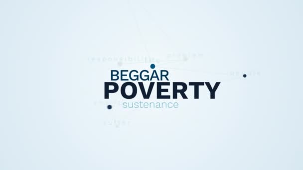 poverty beggar sustenance poorness problem hunger life people charity suffer responsibility animated word cloud background in uhd 4k 3840 2160. - Footage, Video