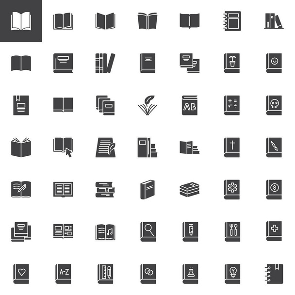 Books vector icons set, modern solid symbol collection, filled style pictogram pack. Signs, logo illustration. Set includes icons as education, library, literature, learning, school, textbook science - Vektor, Bild