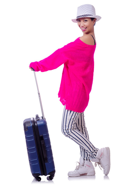 Молодая женщина готова к летним каникулам на белом - Фото, изображение
