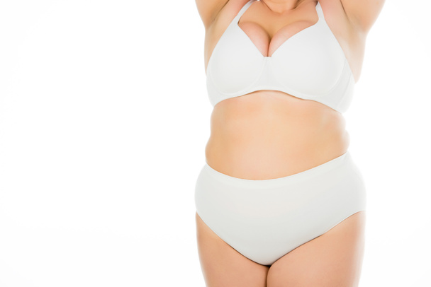 cropped view of overweight woman in underwear isolated on white, body positivity concept  - Valokuva, kuva