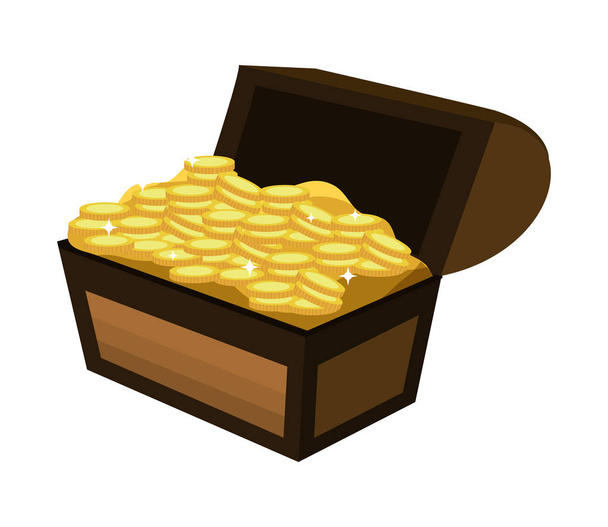 ゴールド コインと木製チェスト ボックス - ベクター画像