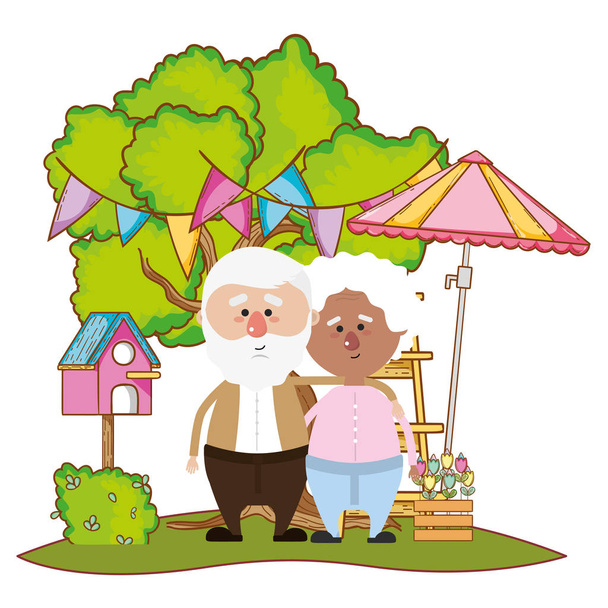 χαριτωμένο παππούδες ζευγάρι κινουμένων σχεδίων - Διάνυσμα, εικόνα