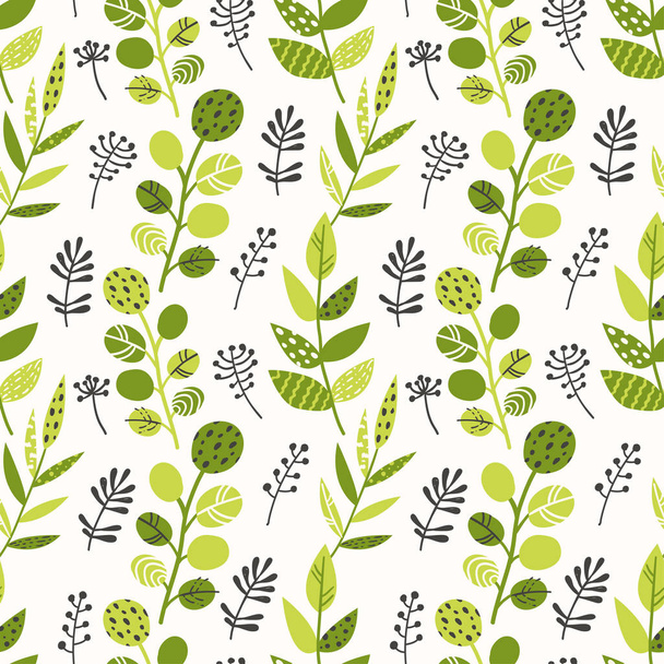 Seamless pattern with green leaves and herbs - Vecteur, image
