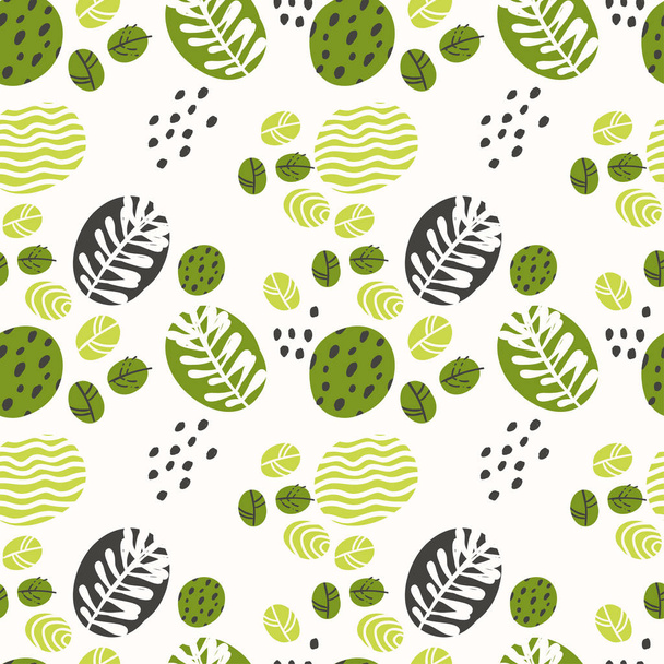 Seamless pattern with green abstract leaves and herbs - Вектор,изображение