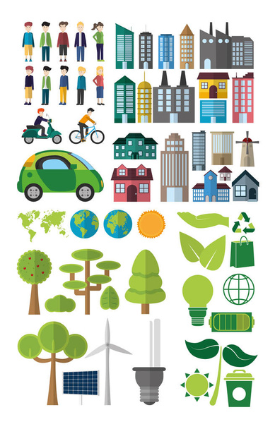 Πράσινη ενέργεια και πόλη συλλογή - Διάνυσμα, εικόνα
