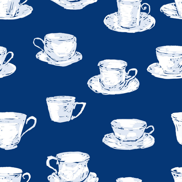 Jednolity wzór kubków herbaty różnych - Wektor, obraz