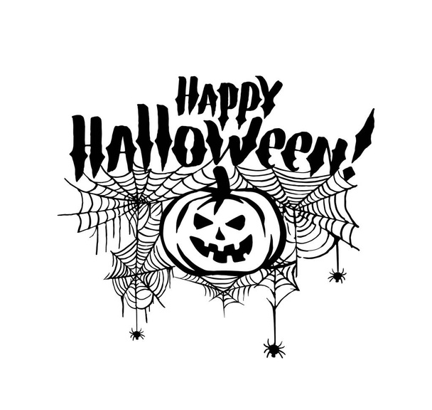 Happy Halloween witch Pumpkin Background Vector Illustration. Halloween Flat Design. - Vector, imagen