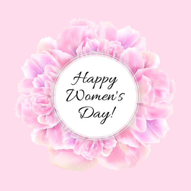 Modern floral vector greeting card with pink blossoms for 8 March. Banner for the International Women's Day. Vector illustration - Vektör, Görsel