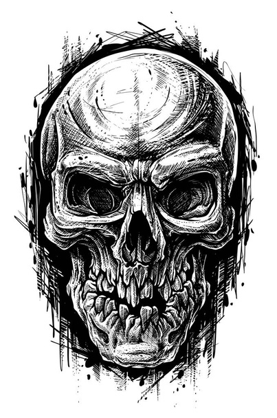 Gráfico detalhado humano crânio lixo polca linha arte
 - Vetor, Imagem