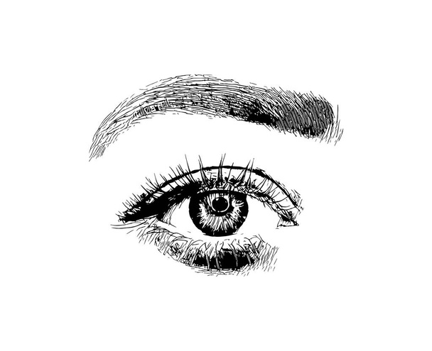Resimde beyaz arka plan üzerinde vektör el çizilmiş kadın moda göz makyaj - Vektör, Görsel