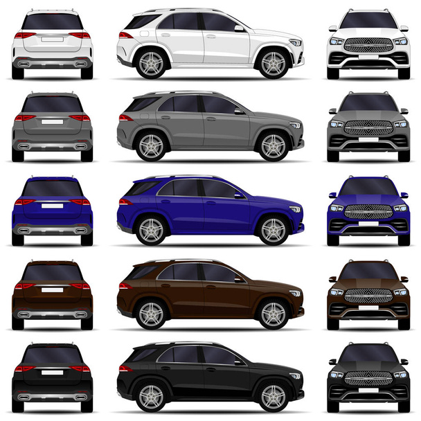 realistic SUV cars set. front view; side view; back view. - Vector, Image