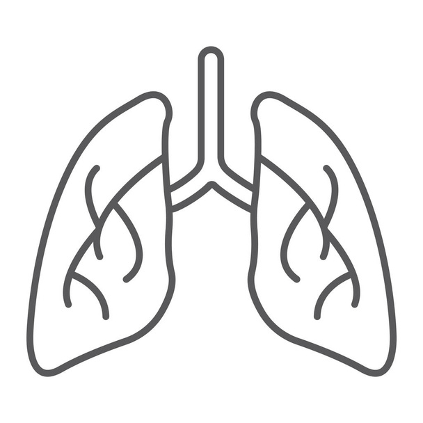 Los pulmones delgada línea icono, biología y el cuerpo, signo de órgano, gráficos vectoriales, un patrón linear sobre un fondo blanco. - Vector, Imagen
