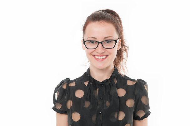 How can I help you. Woman smiling face wear eyeglasses white background. Girl formal style clothes glad to help. Lady shop consultant cheerful confident and hospitable. Good service. Ready to help - Foto, Imagem
