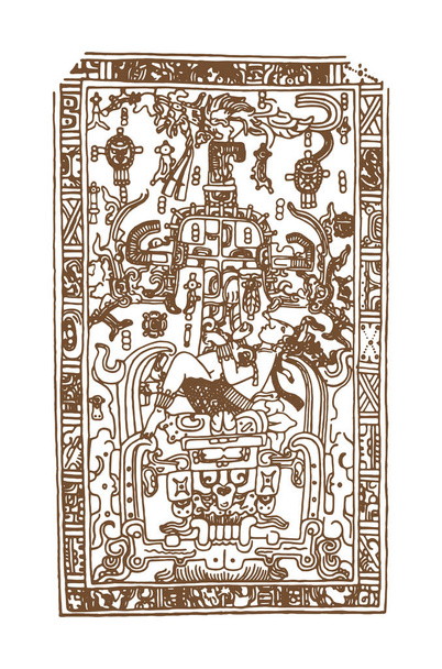 Glifos maya gráficos vintage, inca y azteca adornos zodiacales y símbolos en estilo indio americano viejo.Ilustración vectorial y dibujo doodle para el diseño
.  - Vector, Imagen