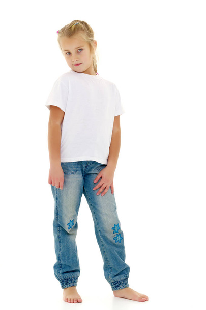 Little girl with a white t-shirt for advertising. - Photo, Image