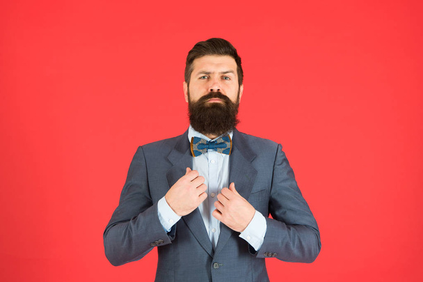 As individual as you. Confident businessman. Formal fashion. Fashion. Bearded man hipster in jacket. Business success. Beard fashion. Male fashion look. Bearded man in formal suit - Foto, Imagem