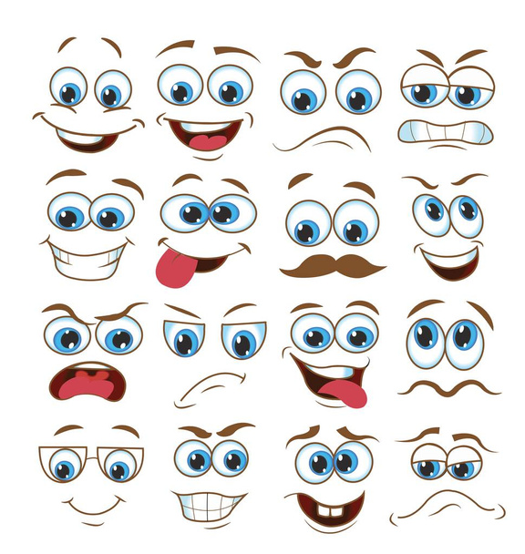 Набір виразів обличчя. Векторна ілюстрація смайлик мультфільм
 - Вектор, зображення