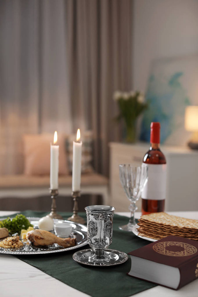 Table served for Passover (Pesach) Seder indoors, space for text - Φωτογραφία, εικόνα