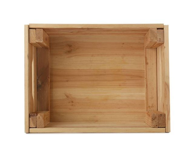 Empty wooden crate on white background, top view - Фото, изображение