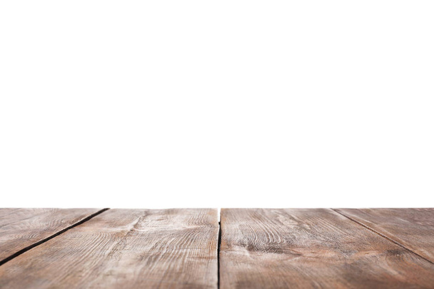 Superfície de madeira vazia contra fundo branco. Mockup para design
 - Foto, Imagem