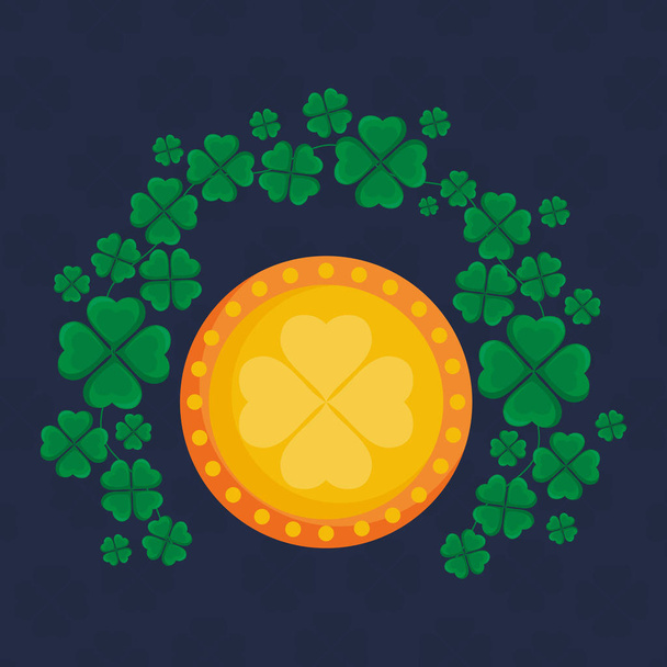 coin with clover icon - Vector, Image