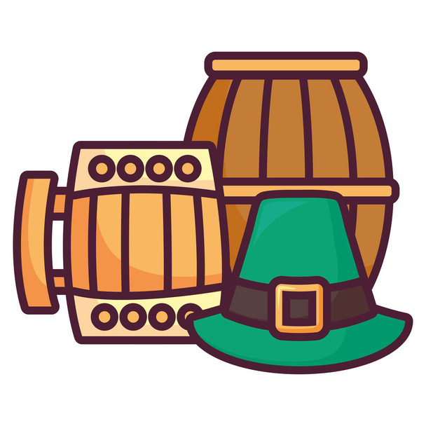 beer wooden jar and barrel with clover - Vector, Image