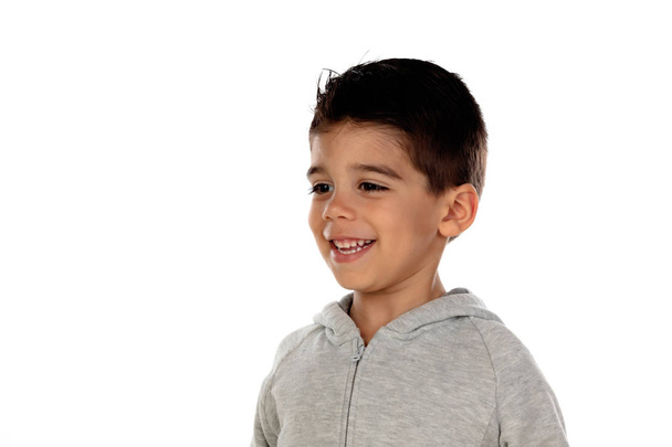 Dziecko Gipsy z szarą bluzę wyizolowaną na białym tle - Zdjęcie, obraz