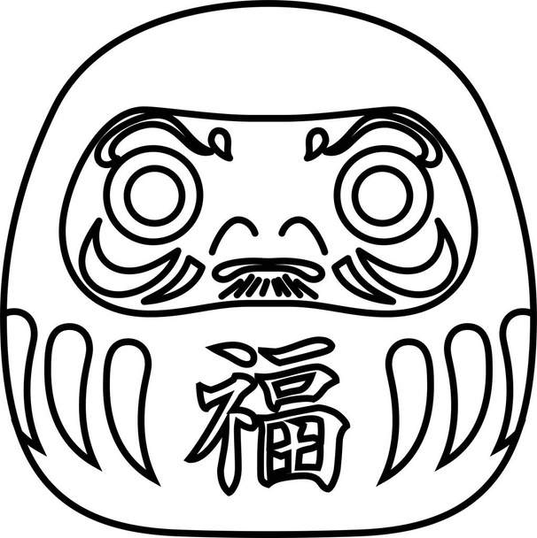Монохромная симпатичная японская дарума
 - Вектор,изображение