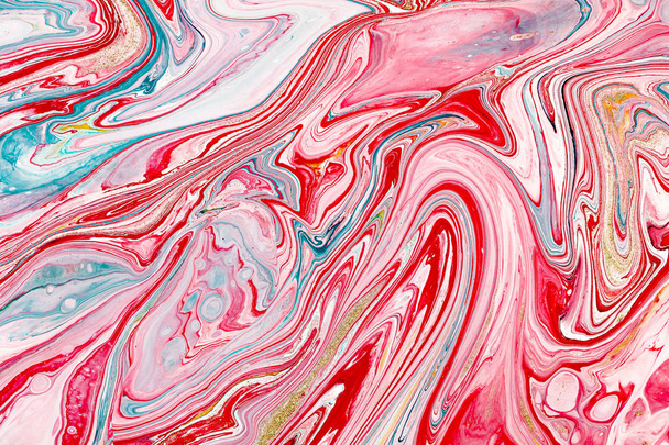 Hand painted backgrounds. Pink, white and yellow mixed acrylic paints. Liquid marble texture. Applicable for design packaging, labels, business cards, placard, covers, textile and decor interior - Foto, Bild