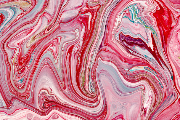 Hand painted backgrounds. Pink, white and yellow mixed acrylic paints. Liquid marble texture. Applicable for design packaging, labels, business cards, placard, covers, textile and decor interior - Foto, Imagem
