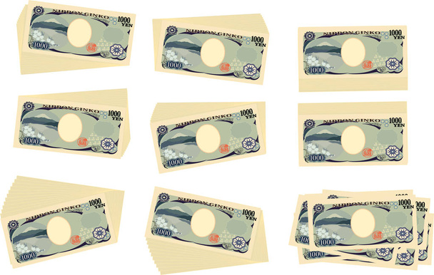 Bunch of Back side del set de billetes de 1000 yenes de Japón
 - Vector, Imagen