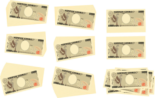 Bunch of Back side del set de billetes de 10000 yenes de Japón
 - Vector, Imagen