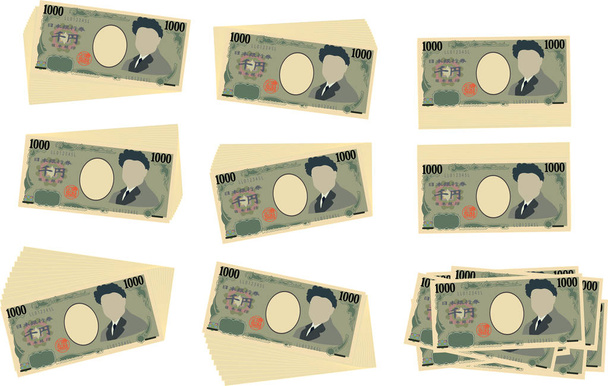 日本の 1000 円札の束を設定 - ベクター画像