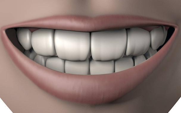 Illustration 3D de la bouche de la femme pleine de dents blanches fortes
 - Photo, image