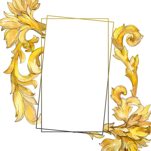 Arany monogrammal virág dísz. Akvarell háttér illusztráció készlet. Test határ Dísz tér. - Fotó, kép