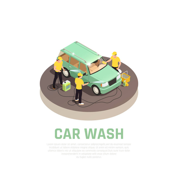 Concepto isométrico de lavado de coches
 - Vector, imagen