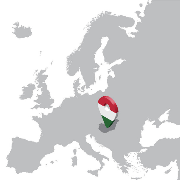 Hungary Location Map on map Europe. 3d Hungary flag map marker location pin. High quality map of Hungary.  Vector illustration EPS10. - Vector, Image